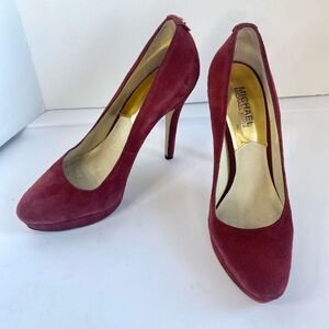 Michael Kors York Pump Women 7.5 Bordeaux Suede Almond Toe Platform Heel